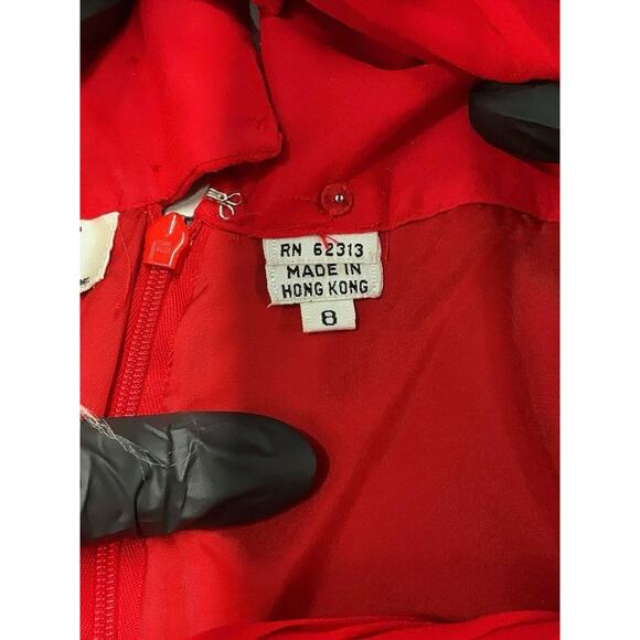 VTG Oleg Cassini Red High Waist Silk Flowy Pants Trousers Holiday 4 - Picture 4 of 5